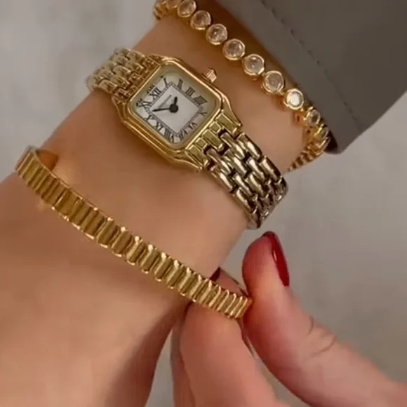 Panthere Classic Rectangle Stainless Steel Gold Watch - Picture 3 of 16